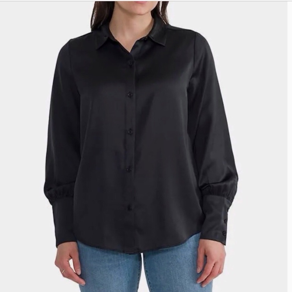 Joie Satin Buttoned Blouse Black XL